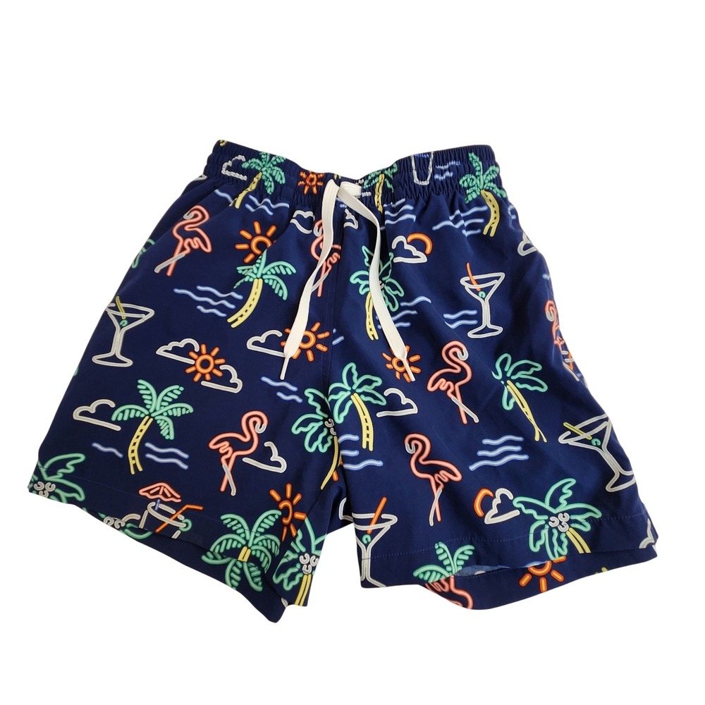 Chubbies Men's Small The Neon Lights Swim Trunks Blue Flamingo Palm Tree Print